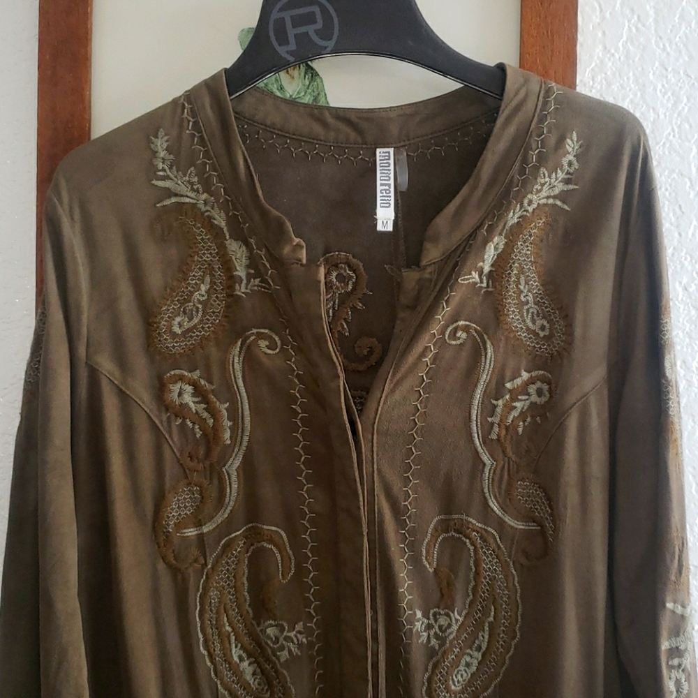 Moreno Ladie's Grey/Green Suede Jacket Cover Up